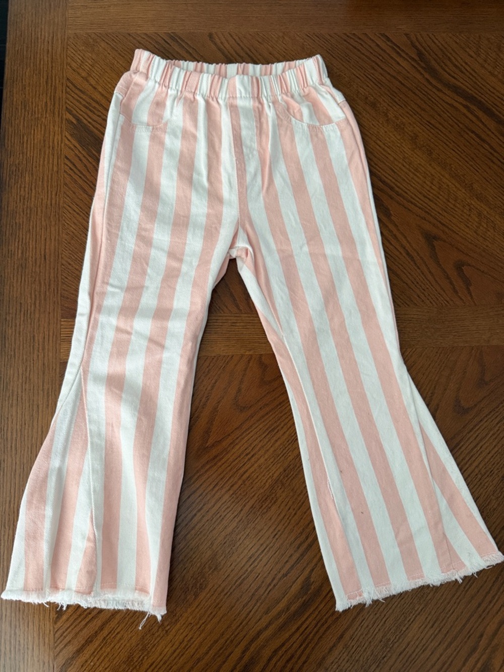 Kids Pink and White Striped Jean Pants